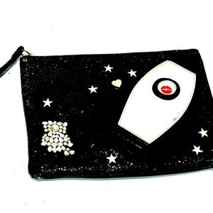 Betsy Johnson vintage space glitter stars spaceship rocket bag wristlet bag